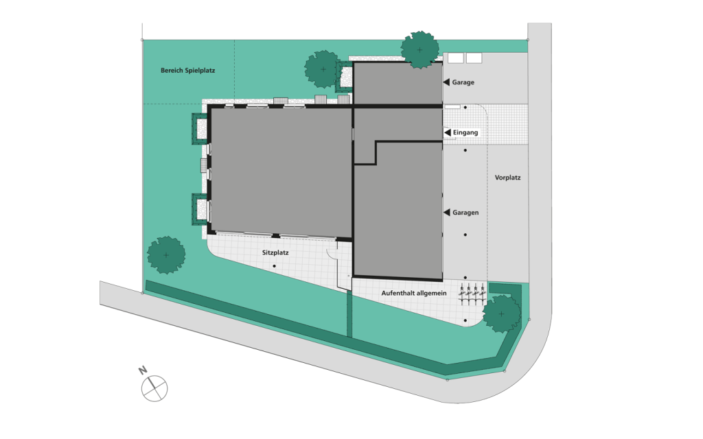Die Grafik zeigt den Grundriss des Bauprojektes inklusive Umgebung.